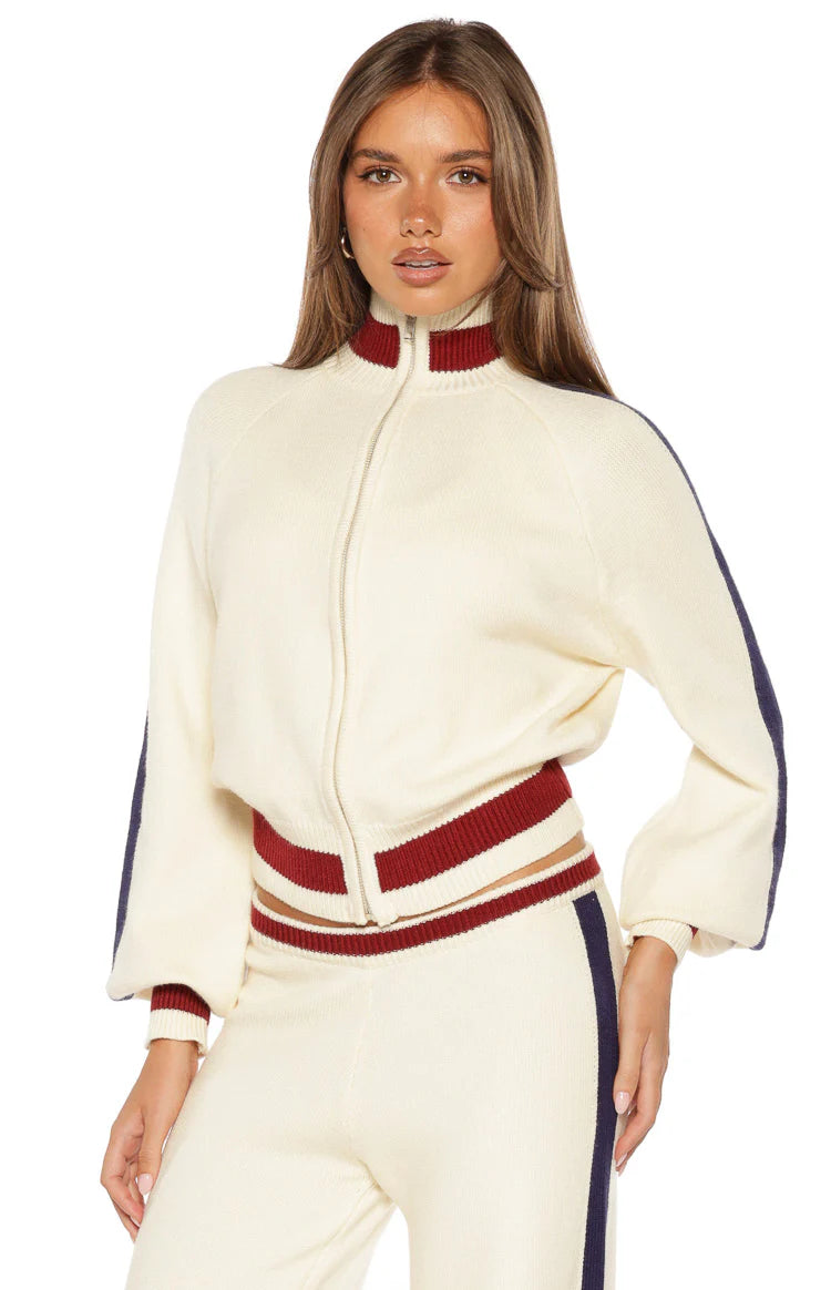 Liberty Cream Knit Jacquard Zip Sweater Image