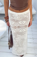 Lillie White Crochet Lace Maxi Skirt Image
