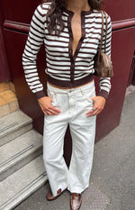 Lottie Chocolate Stripe Round Neck Cardigan Image