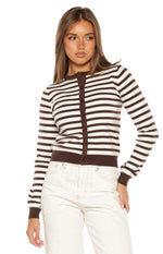Lottie Chocolate Stripe Round Neck Cardigan Image