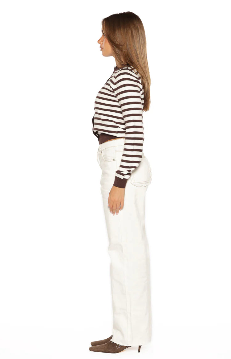 Lottie Chocolate Stripe Round Neck Cardigan Image