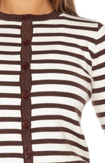 Lottie Chocolate Stripe Round Neck Cardigan Image