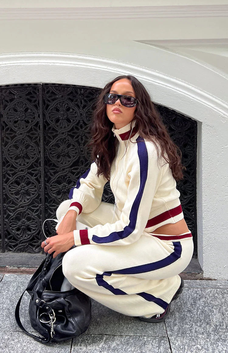 Luna Cream Knit Jacquard Track Pants Image