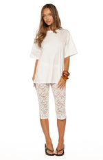 Lydia White Lace Mid Rise Capri Pants Image