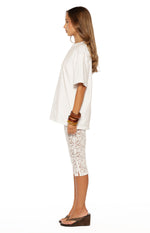 Lydia White Lace Mid Rise Capri Pants Image