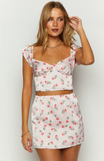 Maeva Pink Satin Tulip Print Mini Skirt Image