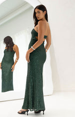 Maiah Emerald Green Sequin Maxi Dress Image