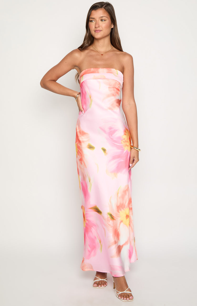 Maiah Pink Floral Print Maxi Dress Image