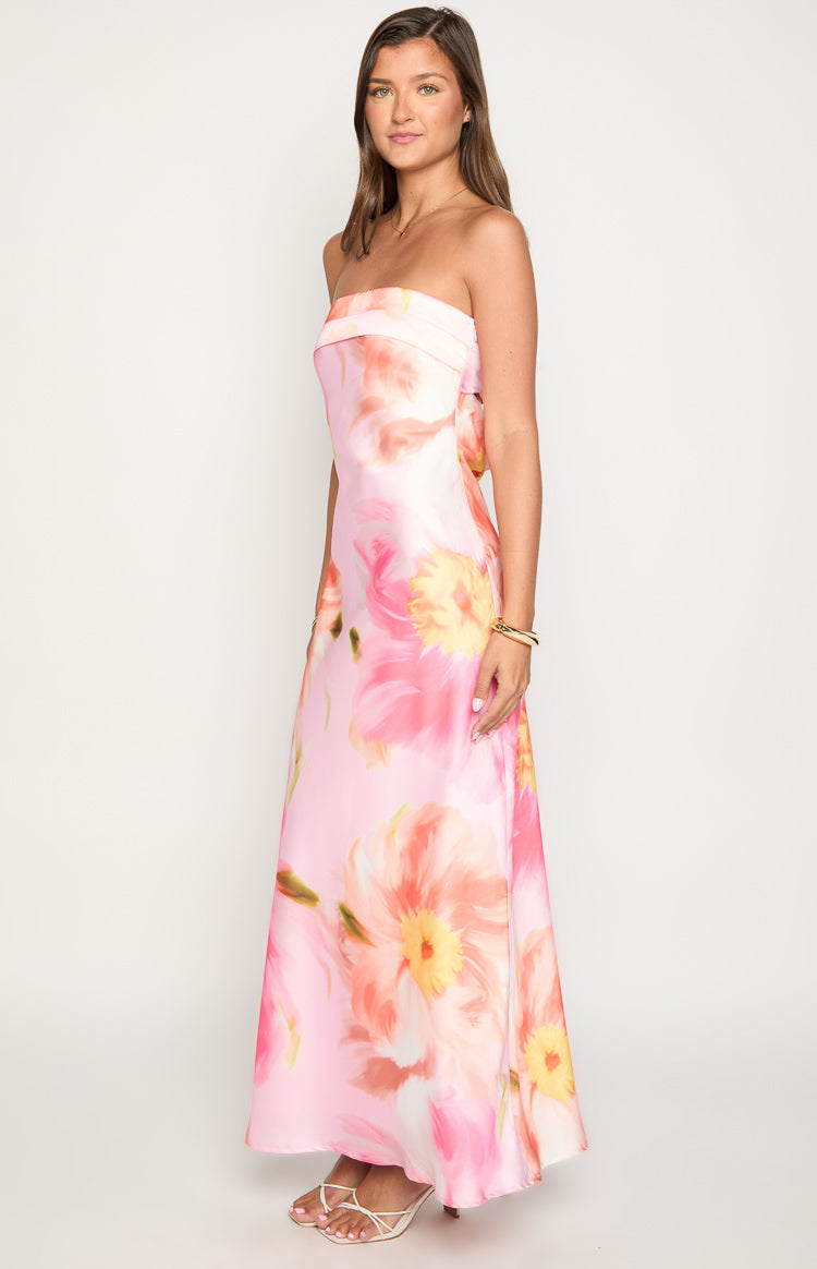 Maiah Pink Floral Print Maxi Dress Image