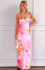 Maiah Pink Floral Print Maxi Dress Image