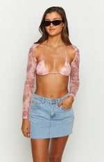 Main Act Pink Swirl Snake Print Top And Bolero Image