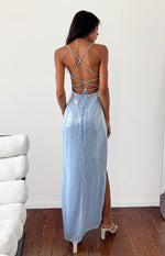 Manhattan Blue Sequin Slip Maxi Formal Dress Image