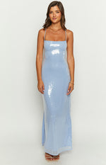 Manhattan Blue Sequin Slip Maxi Formal Dress Image