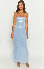 Manhattan Blue Sequin Slip Maxi Formal Dress Image