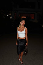 Martha Black Satin Lace Trim Midi Skirt Image