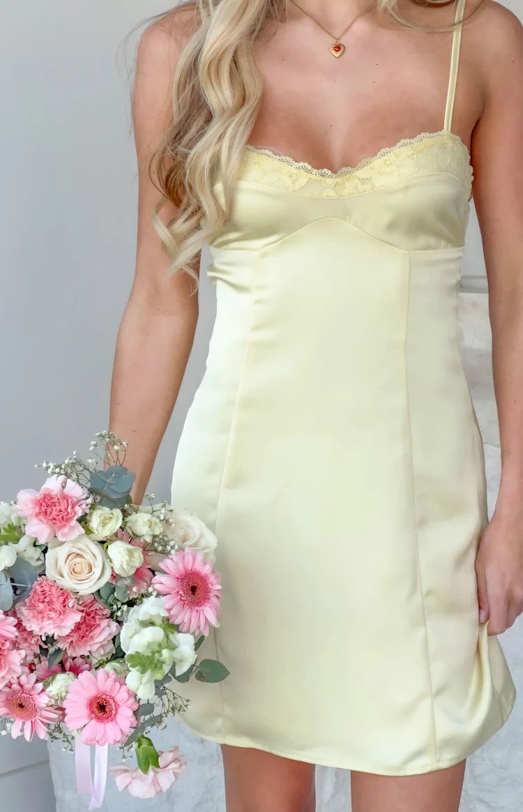 Michy Yellow Lace Detail Mini Dress Image