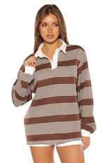 Mirabelle Brown Stripe Polo Image