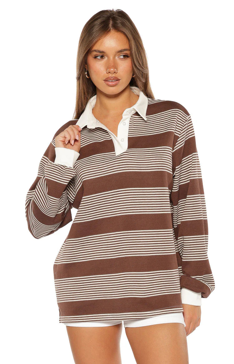 Mirabelle Brown Stripe Polo Image
