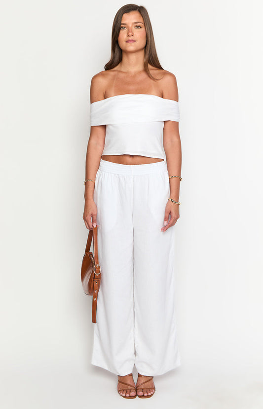 Moana White Linen Blend Pants