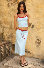 Myles Blue Tie Waist Jersey Midi Skirt Image