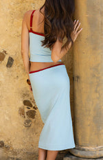 Myles Blue Tie Waist Jersey Midi Skirt Image