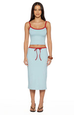 Myles Blue Tie Waist Jersey Midi Skirt Image