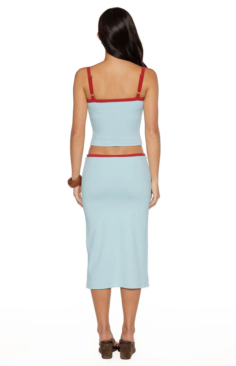Myles Blue Tie Waist Jersey Midi Skirt Image