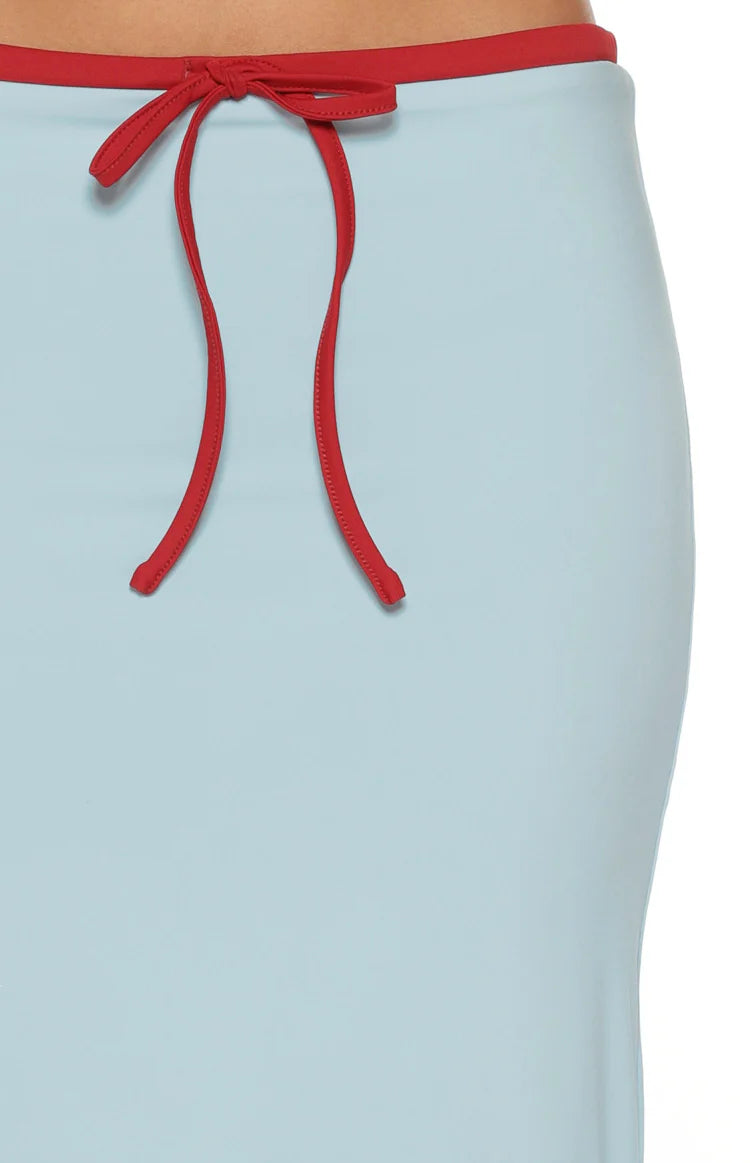 Myles Blue Tie Waist Jersey Midi Skirt Image