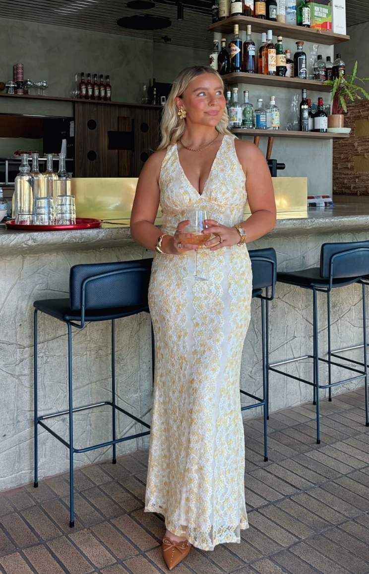 Farida Yellow Lace Maxi Dress Image