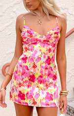 Honey Yellow Floral Pop Mini Dress Image