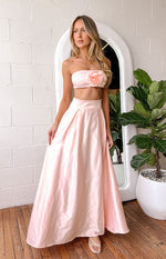 Nakiyah Pink Satin High Waisted Maxi Skirt Image