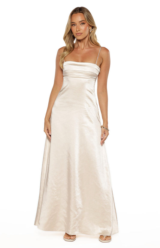 Natasha Cream Satin Maxi Dress