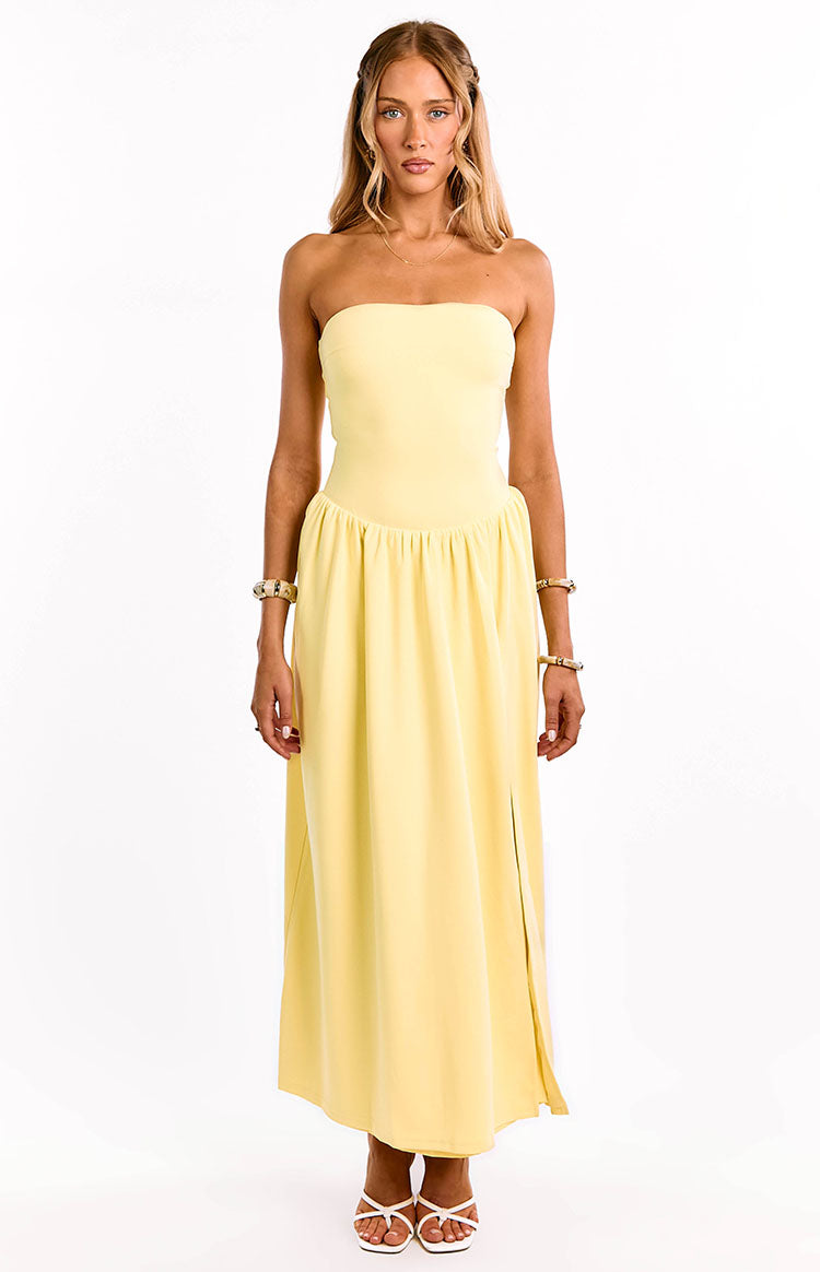 Nate Yellow Strapless Formal Maxi Dress Image
