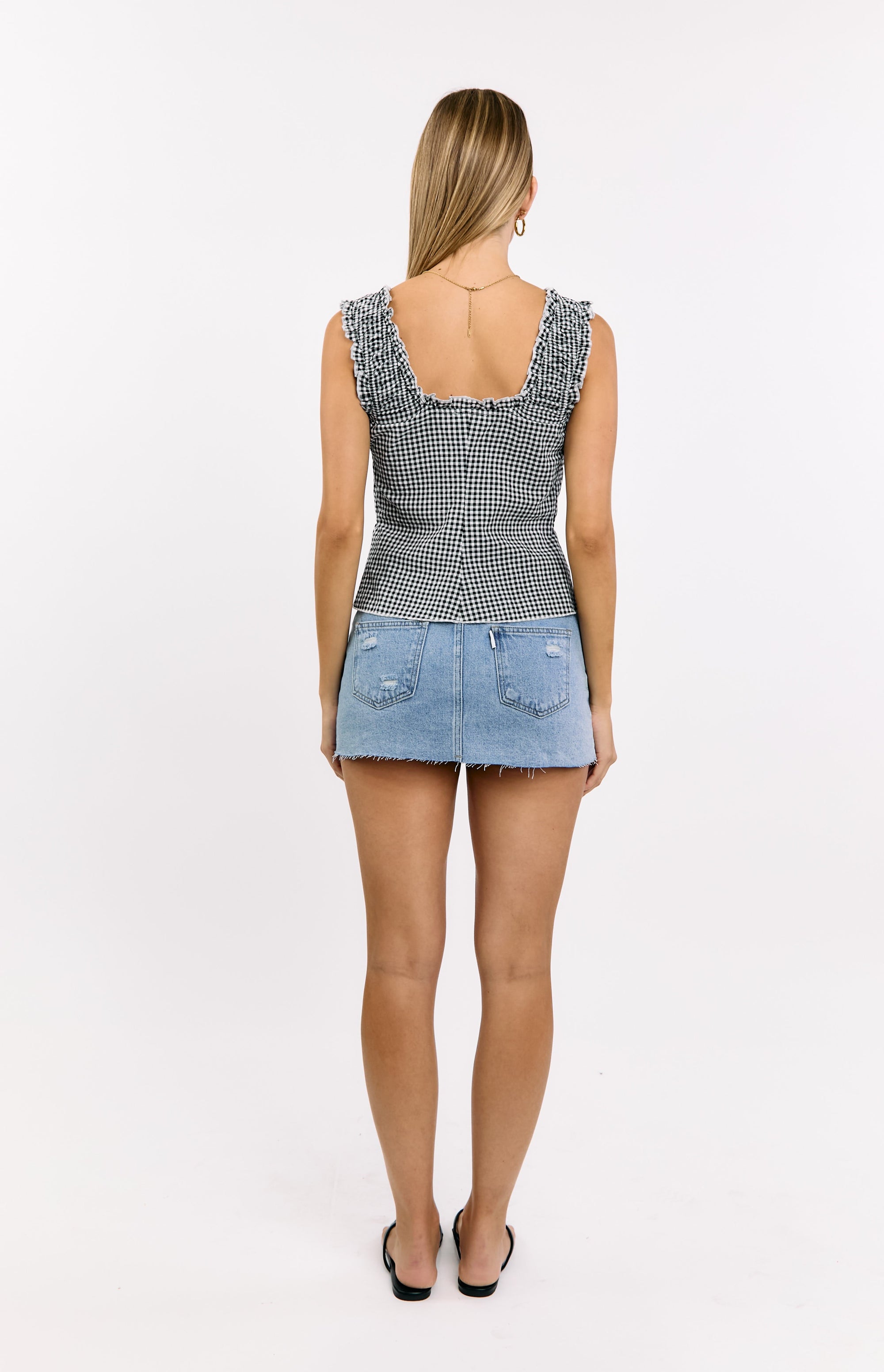 Neevie Black Gingham Tie Top Image