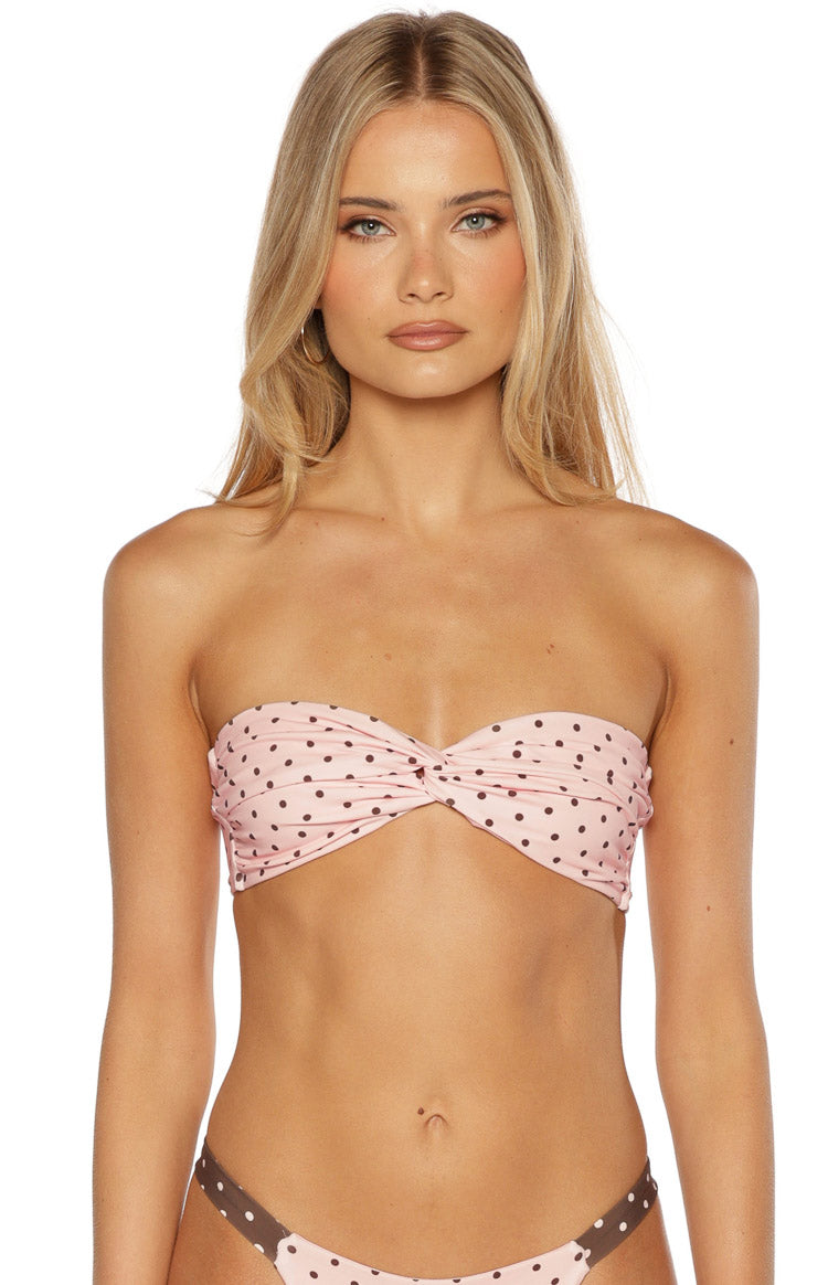 Noosa Pink Polka Dot Strapless Twist Bikini Top Image
