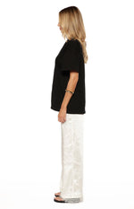 Orla Ivory Satin Straight Leg Lace Trim Pants Image