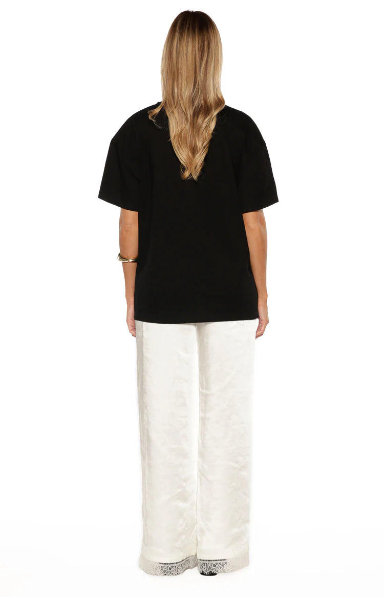 Orla Ivory Satin Straight Leg Lace Trim Pants Image