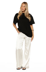 Orla Ivory Satin Straight Leg Lace Trim Pants Image