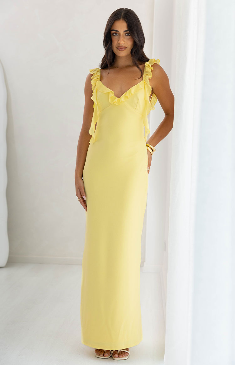 Paolma Yellow Ruffle Formal Maxi Dress Image