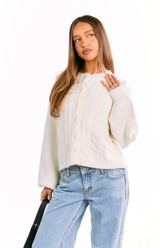 Percy Cream Cable Knit Cardigan