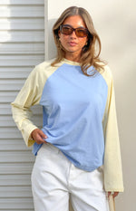 Perry Blue Contrast Raglan Sleeve Top Image
