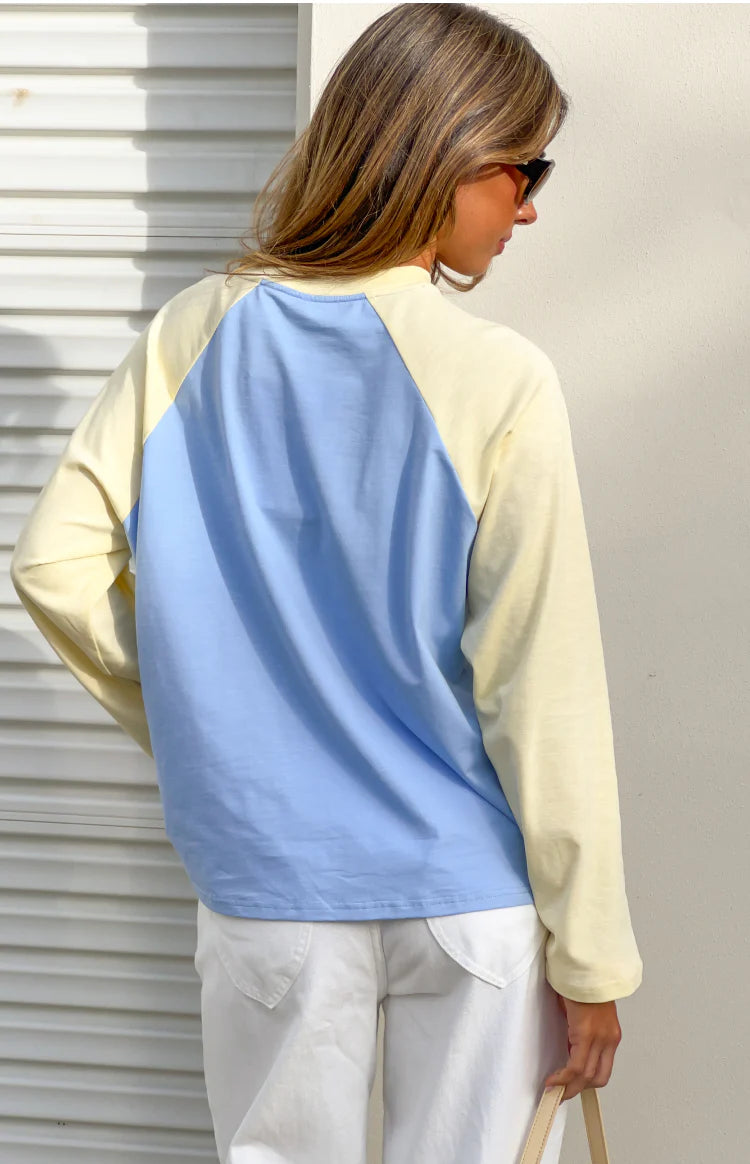 Perry Blue Contrast Raglan Sleeve Top Image