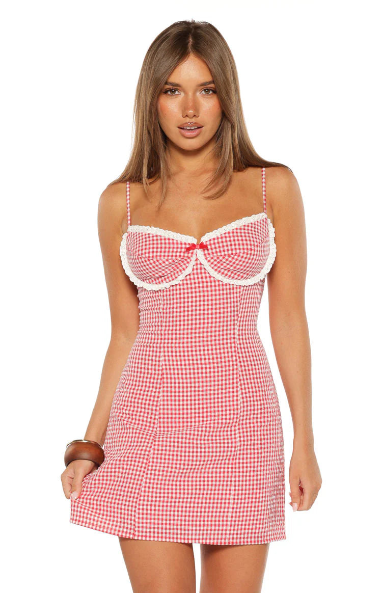 Please Red Gingham Mini Dress Image