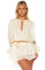 Quinton Pearl Satin Long Sleeve Tie Mini Dress Image