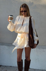 Quinton Pearl Satin Long Sleeve Tie Mini Dress Image