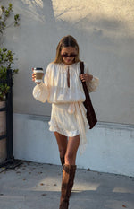 Quinton Pearl Satin Long Sleeve Tie Mini Dress Image