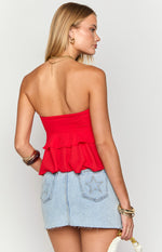 Raleigh Red Ruffle Strapless Top Image