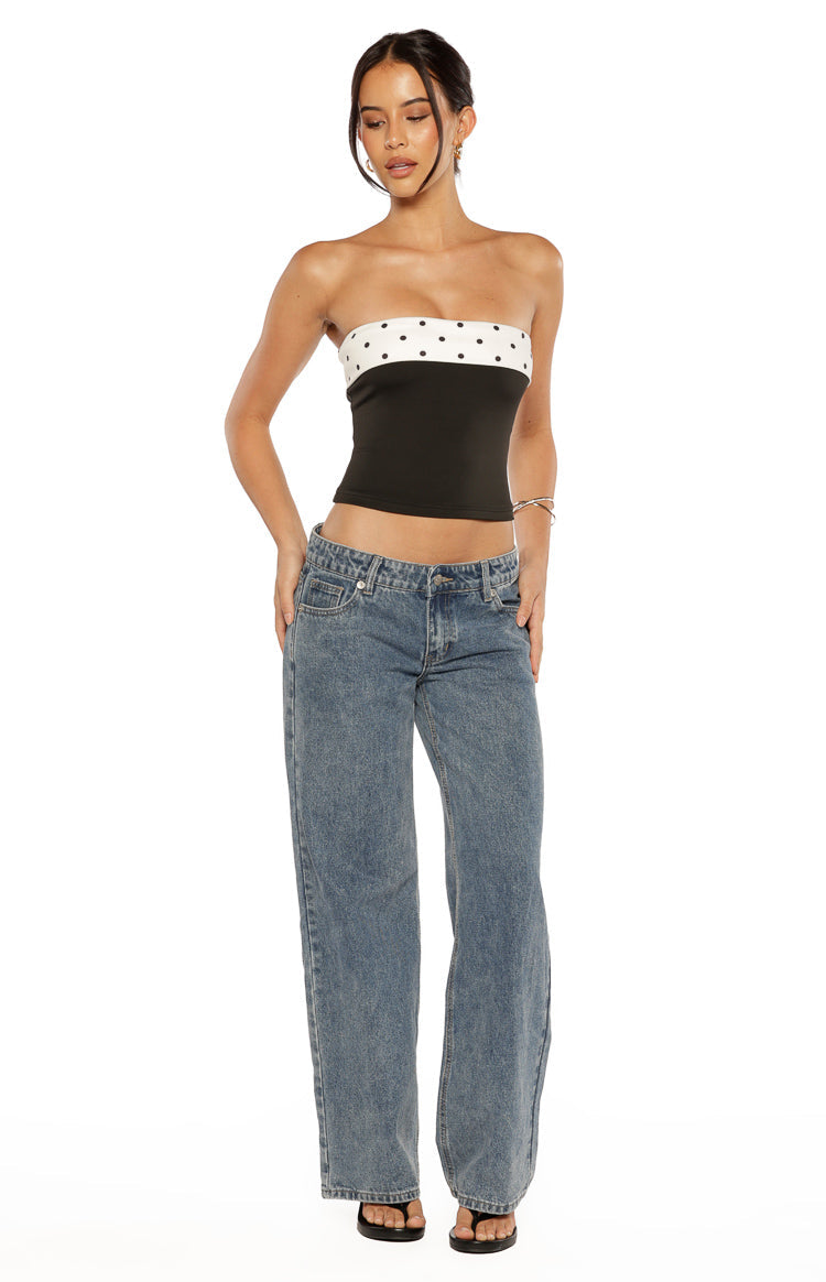 Reece Black Polka Dot Strapless Top Image