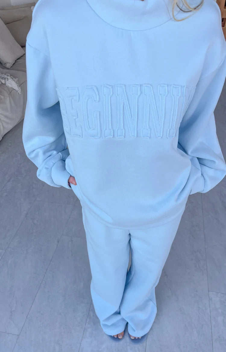Remy Blue Applique Mock Neck Sweater Image