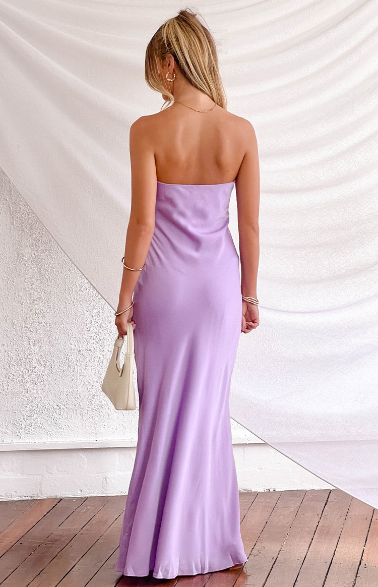 Ariella Lilac Satin Strapless Maxi Dress Image